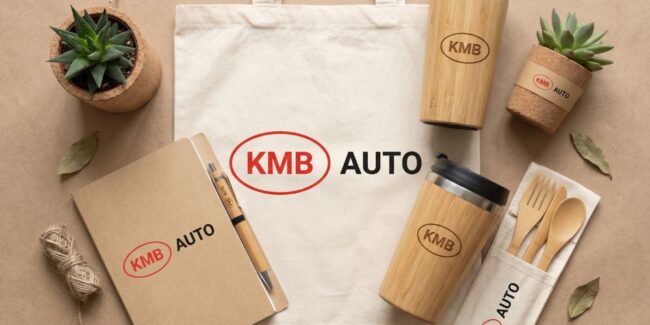 Eco -gadzety-reklamowe-blog Zestaw eko gadżetów reklamowych KMB Auto: torba, notes, kubek drewniany
